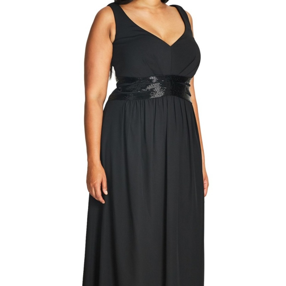 City Chic Black Chiffon Beaded Gown (NWT)